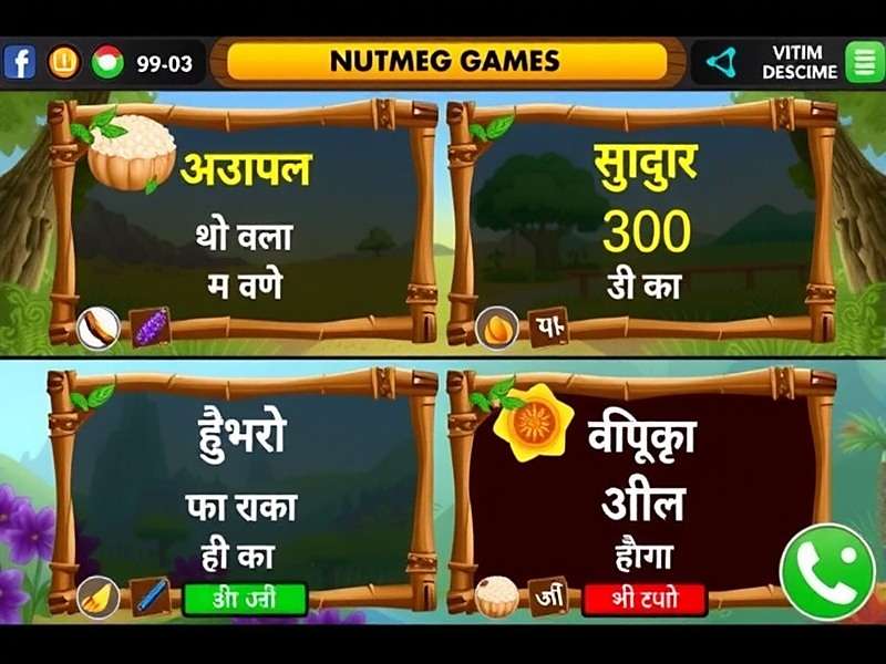Nutmeg Saga game screens in different Indian languages